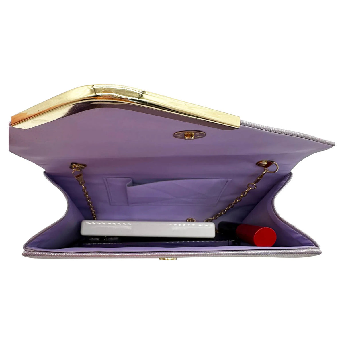 Light Lilac Coloured Clutch Bag with Gold Trim