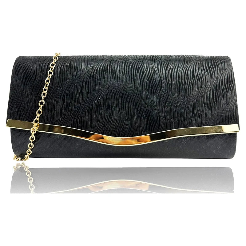 Black clutch bag with gold chain best sale