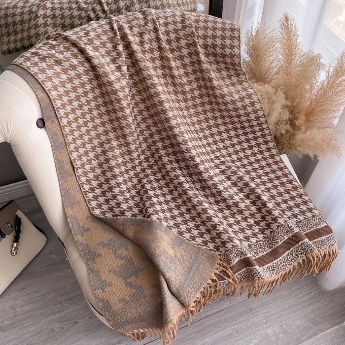 Neutral Two Tone Houndstooth Winter Scarf