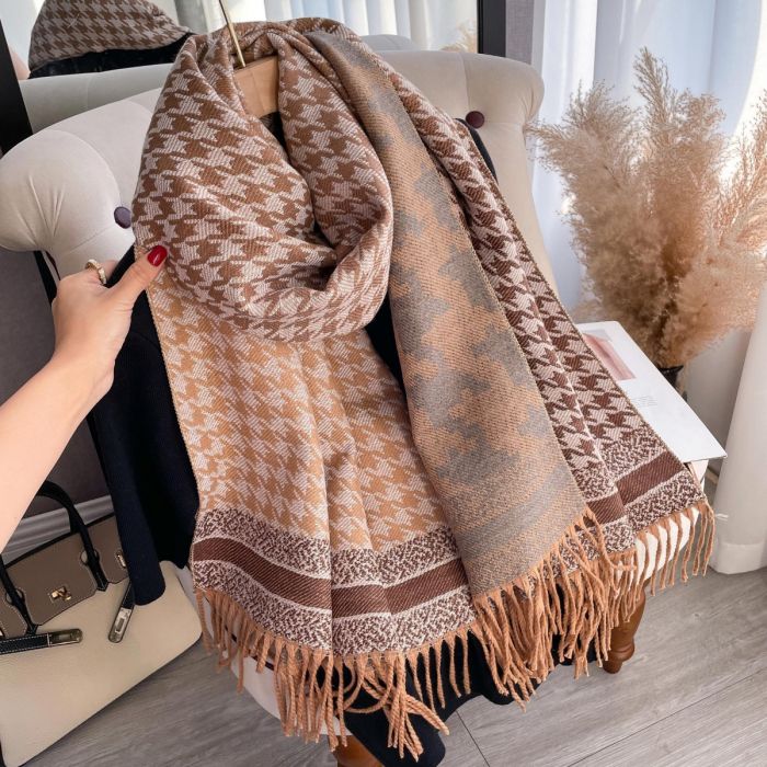 Neutral Two Tone Houndstooth Winter Scarf